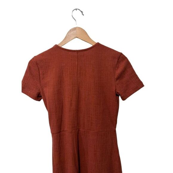 Madewell Texture & Thread Short Sleeve V-Neck Side Tie Wrap Dress Brown Size XS - Picture 7 of 12